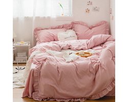 Stunq® Kinderbeddengoed, 135 x 200 cm, roze, met ruches, 2-delig, microvezel, dekbedovertrek, kussensloop, meisjes, tieners, eenpersoonsbed