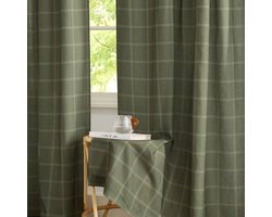 Stunq® Luxe Linnenlook Gordijnen Set voor Woonkamer met Patroon en Inslagringen, Saliegroen 245 x 140 cm