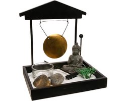 Stunq® Meditatiehoek met Houten Sculptuur, Gong en Zachte Stoffen voor Ontspanning