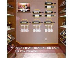 Stunq® Metalen wandgemonteerde wijnhouder en wijnglazenrek, 2 stuks hangend glazen wijnrek, wandhangend rood wijnrek, organizer met 3 houders voor wijnglazen voor thuis, keuken, bar en decoratie.