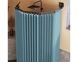 Stunq® Opvouwbaar Douchegordijn met L/U-Vormige Stang - Montage zonder Boren, Waterdicht Linnen Textiel voor Hoekdouches