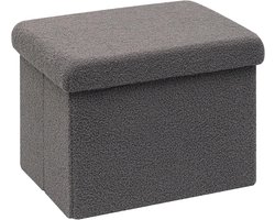 Stunq Opvouwbare Zitkubus met Opbergruimte en Deksel in Grijs - 42 x 32 x 32 cm van Fluweel