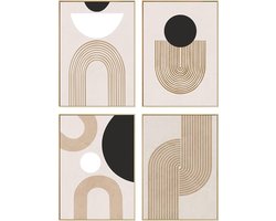 Stunq® Set van 4 decoratieve afbeeldingen met geometrie in A4-formaat, abstracte canvasafbeeldingen, hangende schilderijen, wandafbeeldingen, decoratie, wandposter voor slaapkamer, kantoor, hal