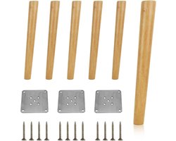 Stunq Set van 4 Houten Meubelpoten, 40 cm, Incl. Montageplaten, Rubberen Pads en Schroeven