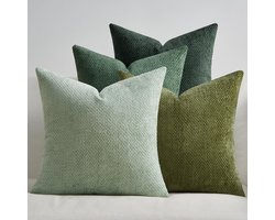 Stunq® Set van 4 stijlvolle chenille 45 x 45 cm kussenslopen met rotan geweven design Groen