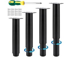 Stunq® Set van 4 Verstelbare Metalen Meubelpoten voor Diverse Meubelstukken met Bevestigingsmateriaal