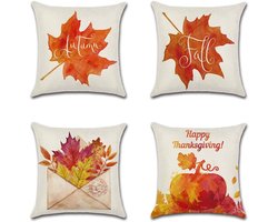 Stunq® Set van Vier Decoratieve Kussenhoezen met Herfstmotieven - 45 x 45 cm