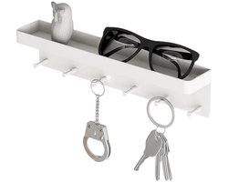 Stunq® Slim en Stijlvol Wandrek voor Sleutels met Plank en Haken, Zelfklevend en Praktisch