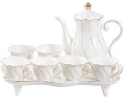 Stunq® Theeservies voor 6 personen met dienblad - Elegante porseleinen set met gouden accenten