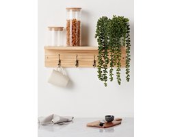 Stunq® Wandplank met messing haken, grenen, wandkapstok, 4 haken, wandkapstok, zwevende plank hout voor gang, keuken en badkamer, plank voor jassen, handdoeken, sleutels, multifunctioneel 11,5 x 45 x