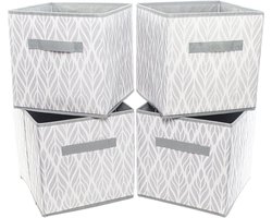 Stylische opbergkubussen en opbergdozen set van 4 voor kasten – Grijze stoffen manden 25 cm x 25 cm