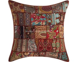 Stylo Cultuur Indische Decoratieve Grote Kussenhoezen 24x24 Inch Home Decor Bruin Vintage Stof Patchwork Katoen Woonkamer Bank Gooi Kussensloop Bloemen 60x60 cm Kussensloop