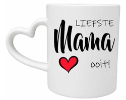 Subli-Print Classic Mok 330 Ml met hartvormig handvat - "Liefste mama ooit!" (Moederdag) Cadeautje Kado - Cadeau vrouw - Mok met tekst - Mokken - Best Cadeautjes - Koffie Thee mok - Wit/zwart/rood