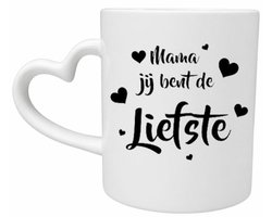Subli-Print Classic Mok 330 Ml met hartvormig handvat - "Mama jij bent de liefste" (Moederdag) Cadeautje Kado - Cadeau vrouw - Mok met tekst - Mokken - Best Cadeautjes - Koffie Thee mok - Wit/zwart