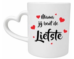 Subli-Print Classic Mok 330 Ml met hartvormig handvat - "Mama jij bent de liefste" (Moederdag) Cadeautje Kado - Cadeau vrouw - Mok met tekst - Mokken - Best Cadeautjes - Koffie Thee mok - Wit/zwart/rood