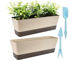 Succulent Plant Pot 2 Pcs Pouring Pot Rectangle with Drainage Holes and 2 Pieces Seedling Transplanter Long Shallow Pot for Bay Window Kitchen Windowsill Shelf Coffee Table (Artificial)