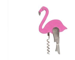 Suck Uk Flesopener/kurkentrekker Flamingo 20 Cm Rvs Roze