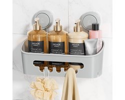 Suction douche caddy - grijze badkamermand - krachtige zuignappen - ideaal voor shampoo en toiletartikelen - ShopVlot