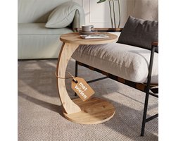 sugodesign Bijzettafel met Wielen – C-vormige Banktafel – Ronde Salontafel voor Woonkamer – Notenhoutlook