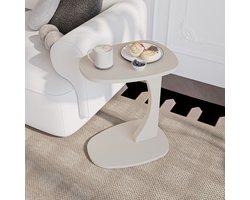 sugodesign Norma Bijzettafel - Bijzettafel met wielen - Bedtafeltje met Wielen - bijzettafel C-vorm Zandbeige - kleine stijlvolle salontafel