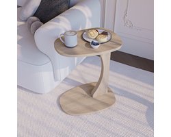 sugodesign Norma Bijzettafel - Bijzettafel met wielen - Bedtafeltje met Wielen - Rookeiken bijzettafel C-vorm - kleine stijlvolle salontafel