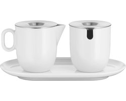 Suikerpot 3-delig WMF Barista porselein 130 ml - room-/melkkannetje 170 ml - vaatwasmachinebestendig met deksel en onderzetter - melkkan