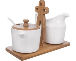 Suikerpot en Melkkannetje Porselein Wit in Standaard WHITELINE 2x 280 ml 3 delig - Set - Suikervaatje