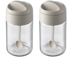 Suikerpot - Kruidenpot Met Lepel - Luchtdicht Bewaren En Doseren - Hittebestendig Glas - 250 ml Capaciteit - Set Van 2 Stuks - Voor Keuken Aanrecht En Kruidenrek