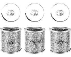 Suikerpotten, set van 3 glazen potten met glazen deksels, moderne voorraaddozen voor meel, suiker, zout, koffiebonen, thee, snoep, havervlokken en granen