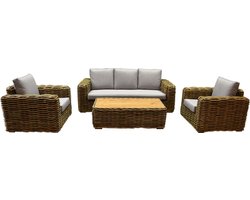 Sumatra stoel-bank 4-delig loungeset naturel rotan