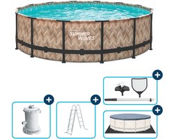 Summer Waves Frame Zwembad Rond - ⌀427 x 107 cm - Zwembaden - Lichtbruin - Inclusief Filterpomp - zwembadpomp - filterpatroon - afdekzeil - grondzeil - ladder - onderhoudsset