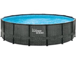 Summer Waves Frame Zwembad Rond Herringbone - ⌀488 x 122 cm - zwembaden - Inclusief Filterpomp - zwembadpomp - Filterpatroon - Ladder - Afdekzeil - Grondzeil - Onderhoudsset
