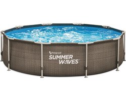 Summer Waves Frame Zwembad | Rotan l Look | Ø 305 cm x 76 xm | Inclusief Filterpomp | Bruin