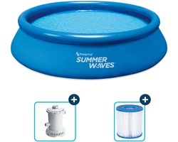 Summer Waves Opblaasbaar Zwembad Rond - ⌀366 x 76 cm - zwembaden - Inclusief Filterpomp - zwembadpomp - Filterpatroon