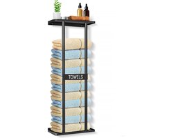 SUMOH® Handdoekrek Muur Design – Handdoekhouder met plank Zwart 79 x 31 x 15 – Badkamer & Keuken– Tegen de Muur Hangend Droogrek – Handdoek Organizer Storage – Ruimte Besparen – Badkamerrek - Towel Holder Wall Mounted – Save Space – RVS