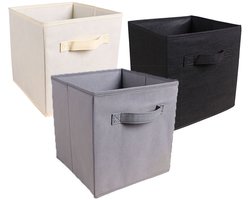 SUMOH® Opbergmanden Set van 6 Gebroken Wit – 27x27x28 cm – Stof Opvouwbare Opbergboxen zonder Deksel – Past in IKEA KALLAX Kasten – Lichte, Stevige Kubus Manden met Handvat – Speelgoed, Kleding, Kast, Organizer voor Woonkamer, Badkamer & Kinderkamer