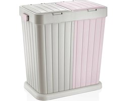 Sumpas Wasmand - 2 vakken - Met Touch Deksel - 80 Liter - Roze-Creme - 100% Gerecycled Plastic