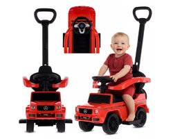 sun baby Duwauto voor kinderen, loopauto Mercedes Benz G met vergunning vanaf 12 maanden met stuur met geluid, kunststof stoel en wielen, duwstang, opbergvak onder stoel, nepreservewiel (Rood)