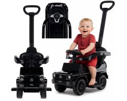 sun baby Duwauto voor kinderen, loopauto Mercedes Benz G met vergunning vanaf 12 maanden met stuur met geluid, kunststof stoel en wielen, duwstang, opbergvak onder stoel, nepreservewiel (Zwart)