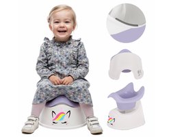 sun baby Potje - 18-36 maanden - antislipvoeten, ergonomische rugleuning, verwijderbare inzet, kunststof, tot 15 kg - Wit-Paars + Sticker Eenhoorn