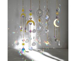 Sun Catcher Crystal Wind Chime, 5 stuks Kristallen Hanger Decoraties, Moon Star Decoratie Hangende Crystal Sun Catcher Raamdecoratie Hangende Ornament Kristallen Bollen Voor Tuin Thuiskantoor