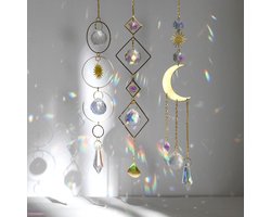 Sun Catcher Crystal Wind Chimes, 3 stuks Sun Catcher Crystal Hanging Wind Chimes Rainbow Sun Moon Hanger Kristallen Ornament Kristallen Ballen voor Tuin Home Office
