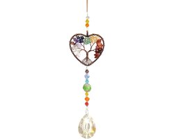 Sun Catcher Tree of Life Heart Crystal Stone - Hartvormige Zonvanger voor Raamdecoratie Thuis Tuin - Kleurrijk