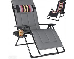 Sun Lounger Folding Sun Lounger with Cup Holder Cushion Extra Wide Garden Chair Load 200 kg Lounger Including Adjustable Backrest and Neck Pillow