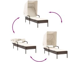 Sun Lounger Set 2-Piece with Adjustable Roof & Side Table – Outdoor Rattan Garden Lounge Chairs with Thick Cushions – Weatherproof PE Rattan Sun Island Recliner Set – Brown – abtkantoor