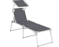 Sun Lounger Sun Lounger Grote Zon Lounger 65 x 200 x 48 cm Laadcapaciteit 150 kg met verstelbare rugleuning, zonovergave, opvouwbaar, voor tuin, balkon, terras, grijze