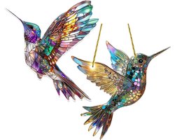 Suncatcher Kolibrie 2 stuks - Glas in lood raamdecoratie voor raam woonkamer muur tuindecoratie feestdecoratie