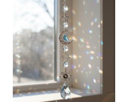 Suncatcher Kristal Maan & Ster – Zonnevanger Regenboogmaker – Raamdecoratie Binnen & Buiten – 44 cm