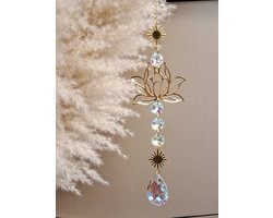 Suncatcher - Lotus - Zonnevanger - Hanger - Bloem - Raam Decoratie - Goud - Kristallen - Zon