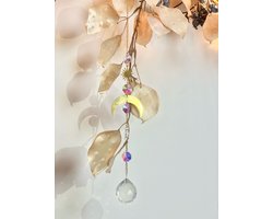 Suncatcher - Maan - Moonlight - Zonnevanger - Hanger - Raam Decoratie - Goud - Kristallen